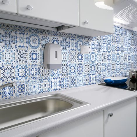 Sticker Mural Carrelage adhésif Cuisine Salle de Bain - 30 STICKERS CARREAUX DE CIMENT AZULEJOS PIANIO - 30stickers10x10cm (1/5)