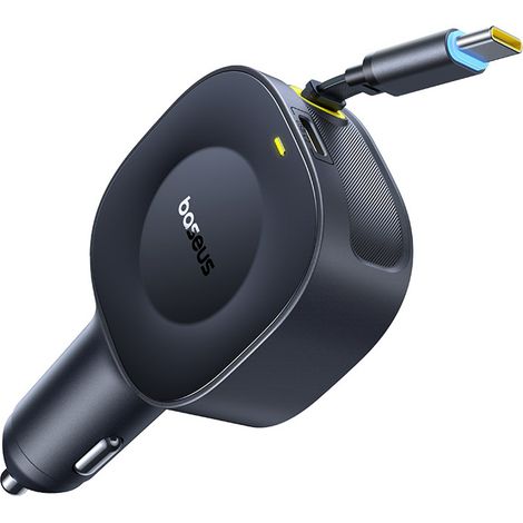 USB-C-Autoladegerät mit einziehbarem USB-C-Kabel, 30 W – Schwarz