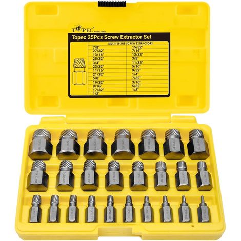 Lot de 25 extracteurs de vis à tête hexagonale multi-cannelures - Extracteur de boulons en acier à haute teneur en carbone - faciles à retirer (1/5)