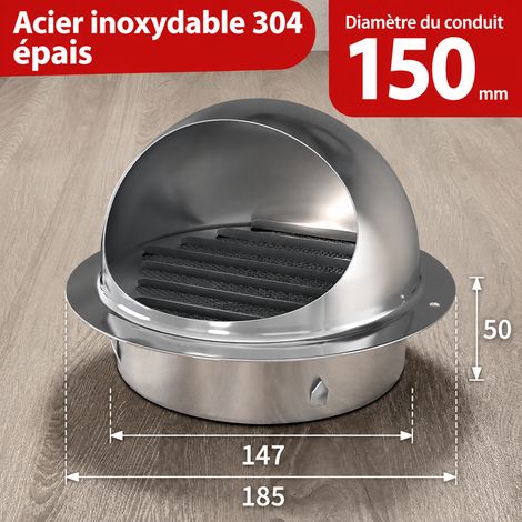 Grille d'aération murale 150mm inox 304 extra épais, garantie 80 ans, indemnisation en cas de rouille 19 × 19 × 12,5 cm 271 g – Livraison gratuite (1/4)