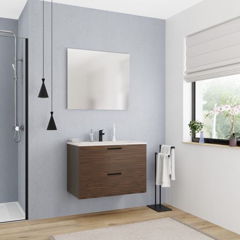 Ceramia 80 cm, Neu zusammengebautes Badezimmermöbel, FSC-zertifiziert, Farbe Eiche (CERAMIA-4DW80)