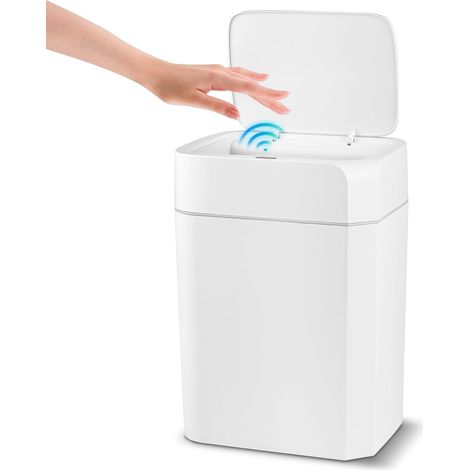 Poubelle de 16 l avec Capteur, Poubelle Automatique Sans Contact avec Capteur de Main et de Genou, Réponse Rapide, Silencieuse, Idéale pour Salle de Bain, Chambre à Coucher(Blanc) (1/5)