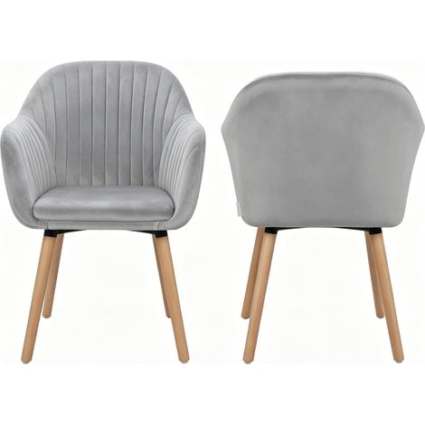 Set di 2 sedie da pranzo con braccioli in velluto grigio chiaro e gambe in legno metallo MODENUIT (1/5)