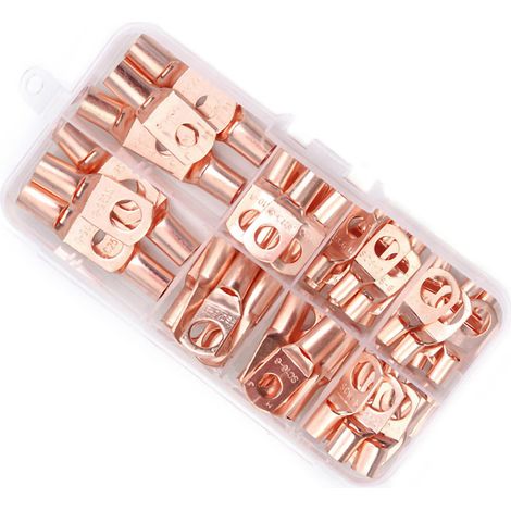 Kit de 60 cosses rondes en cuivre pour câbles batterie avec 80 gaines thermorétractables, connecteurs électriques AC DC pour fils, ensemble complet (1/4)