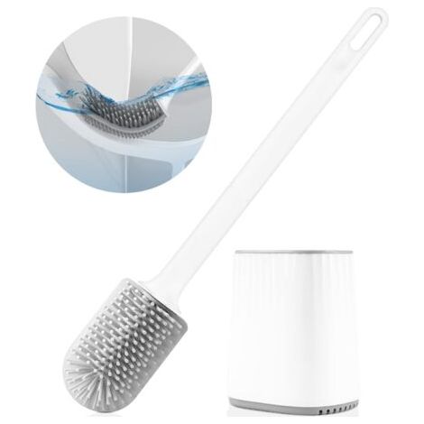 Brosse de Toilette, Brosse WC en Silicone avec Tête de Brosse Multifonction 3 en 1 et Support à séchage Rapide, Balai Toilette WC Murale pour Salle de Bain (Blanc).. (1/5)