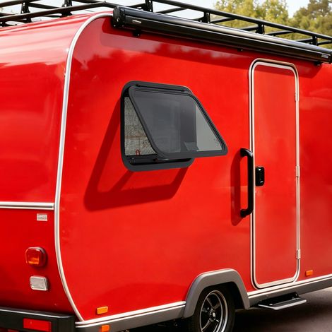 Wohnmobil Fenster 600x400mm, Vertikales Schiebefenster, Aluminium & Sicherheitsglas, Mit Fliegengitter, Schwarz (1/5)