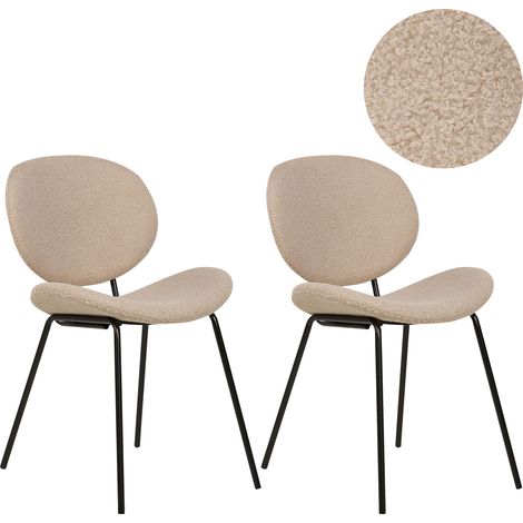 Conjunto de 2 sillas bouclé hierro patas negras tapas sin reposabrazos diseño retro asientos comedor gris pardo Luana (1/5)