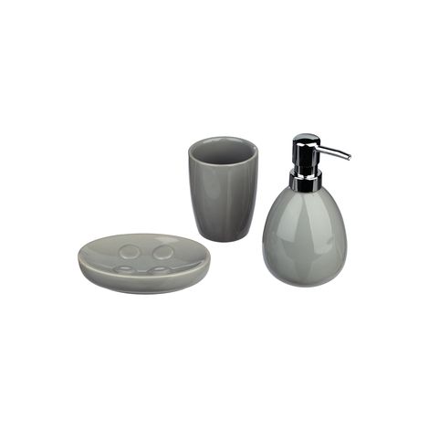 Juego de baño 3 piezas SBD sol, gris: dispensador jabon, vaso y jabonera