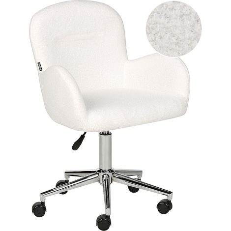 Sedia da ufficio girevole con altezza regolabile in tessuto boucle bianco Priddy