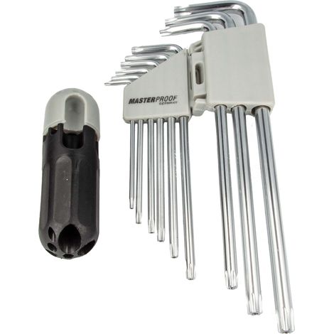 MASTERPROOF PROFESSIONAL TRX Stiftschlüsselsatz 9-tlg. T10 15 20 25 27 30 40 45 50 mit T-Halter, Chrom Vanadium (1/3)