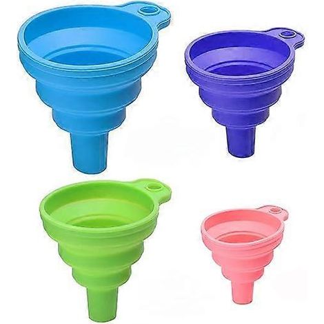 Entonnoir de cuisine pliable en silicone, 2 tailles (petit et grand) pour le transfert de liquides alimentaires, rose et vert (1/5)