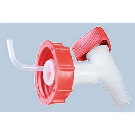 Hünersdorff, Rubinetto di scarico per tanica, filettatura DIN60/61, attacco beccuccio 19 mm e 3/4 pollici, naturale/rosso