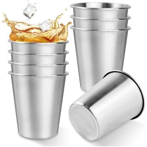 8 Pièces Verre Inox 260 ml, Tasses Réutilisables et Empilables pour Bière, Whisky, Rhum, Eau, Cocktails, Idéales pour Camping, Pique-nique, Voyage et Maison (1/5)