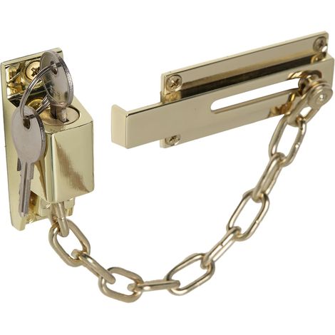 1 - Chaîne De Sûreté - Verrou De Porte - Mécanisme À Clé Externe - Sécurité Renforcée Pour Entrée - Laiton Poli - 20x5cm (1/5)