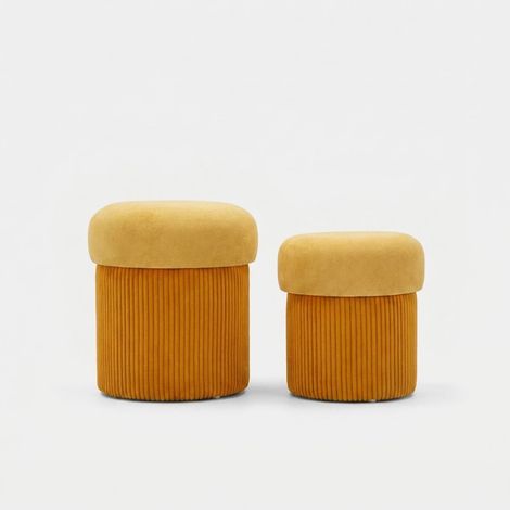 Set 2 Pouf Contenitori in Tessuto Senape Arancione Salvaspazio Camera (1/5)