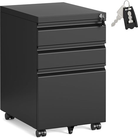 SONGMICS Mobile per Documenti a 3 Cassetti, Cassettiera da Ufficio in Metallo, Acciaio, 3 Cassetti con Serratura, Supporto con Ruote per Stampante, 39 x 50 x 62 cm, Nero Opaco OFC033B101 (1/5)