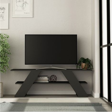 Mobile da Salotto Porta TV Basso in Legno Antracite con Ripiani Salvaspazio Sala (1/3)