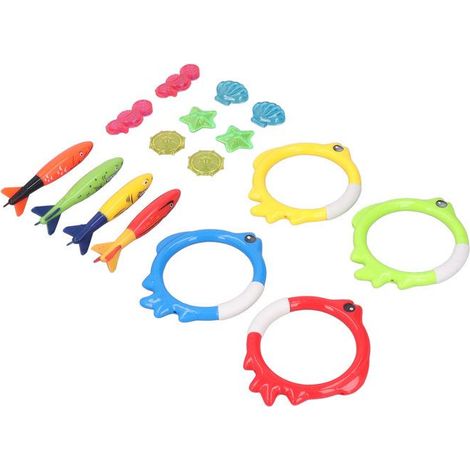 16 Jouets de plongée, plastique coloré, anneau poisson torpille, piscine bain enfant