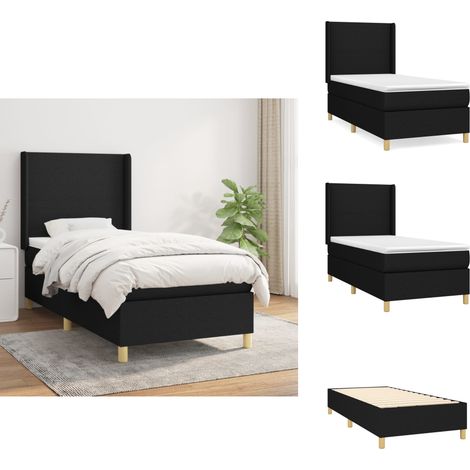 Sommier à lattes de lit avec matelas Noir 100x200 cm Tissu - Lit Double - Lit Tapissier - Literie - Chambre À Coucher - Matelas À Ressorts Ensachés (1/5)