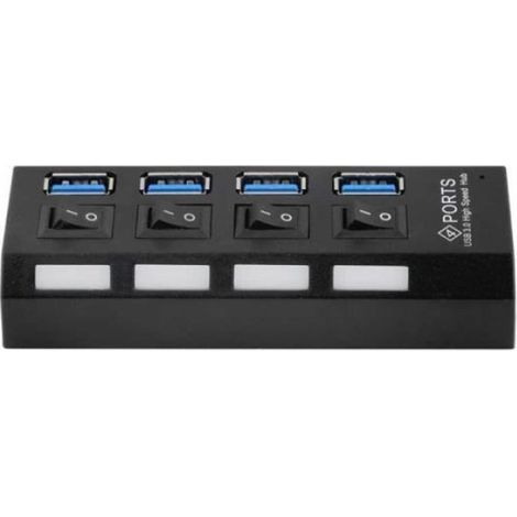 Hub USB - 4 Ports - USB 3.0 - 5 Gbps - Indicateur LED - Interrupteurs Individuels - 10,5 x 3,5 x 2,5 cm (1/4)