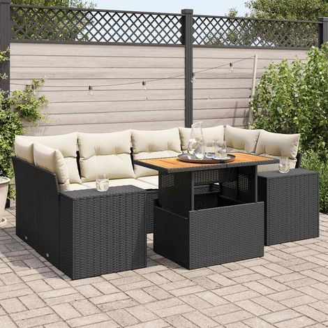 vidaXL 7-tlg. Garten-Sofagarnitur mit Kissen Schwarz Poly Rattan (1/5)