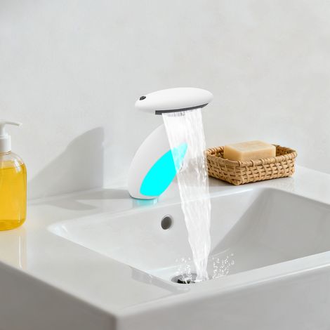 Robinet de lavabo à éclairage LED avec douchette extractible, robinet de salle de bains blanc, robinet de lavabo moderne avec éclairage multicolore (1/5)