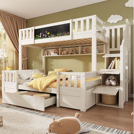 Letto a Castello 90x200/140x200 cm con Scala Contenitore Bianca (1/5)