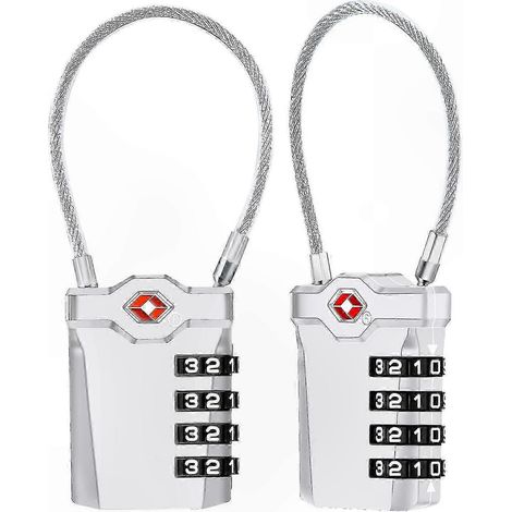 TSA-Reiseschloss mit 4-stelliger Zahlenkombination, Set mit 2 flexiblen 14 cm Kabeln, ideal für Koffer und Reisetaschen, sicherer Diebstahlschutz. (1/5)
