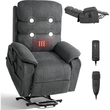 Fauteuil Releveur Électrique, Double Moteur, Fauteuil de Relaxation avec Fonction Chauffante et Massage, Télécommande et Réglage en Continu, pour Personnes Âgées, Tissu Chenille, Gris Foncé (1/5)