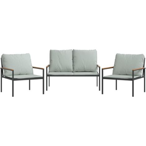 Maison Exclusive - Juego muebles de jardín 3 pzas y cojines acero