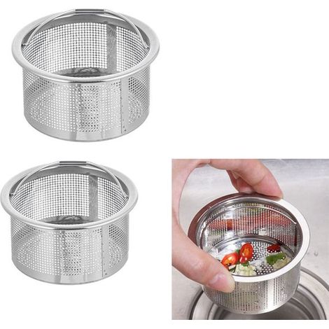 Filtro per scarico a pavimento in acciaio inox, set da 2 pezzi, per residui di cibo in cucina, capelli e fibre negli scarichi del bagno - Argento (1/5)