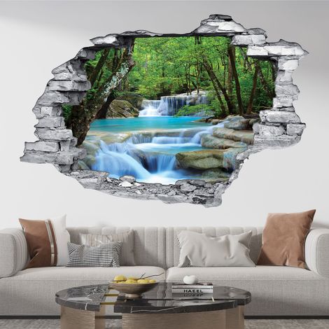 Stickers Trompe l'oeil trou dans le mur - Cascade - 30 x 45 cm - Pierres grises (1/5)