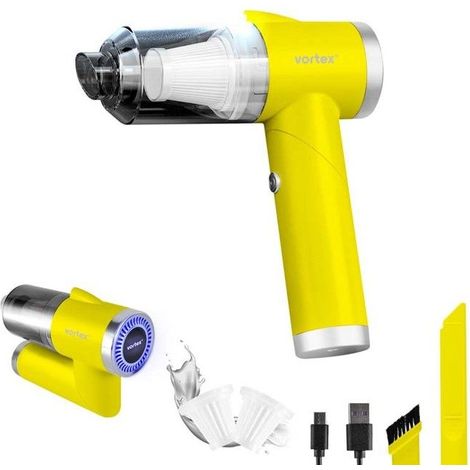 Vortex - Crc90 Yellow - Aspirateur à Main Sans Fil Pliable Avec Led Et Accessoires (1/5)