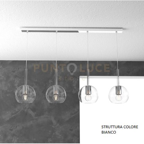 SOSP. BIANCO RETTANGOLARE 4 LUCI VETRI TUTTI PICCOLO TRASPARENTE 1155BI-S4 RP-TR