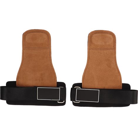 2Paires Gants de Musculation avec Sangles Poignet Cuir Vache SBR Protection Pleine Paume Support Levage Mort pour Bodybuilding Force Entraînement Marron (1/5)
