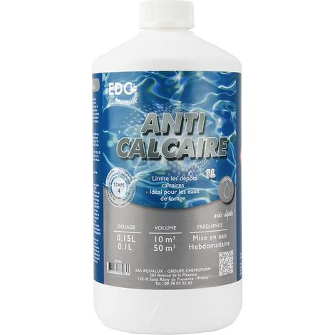 Aqualux – Anti-calcaire liquide pour piscine – 1 litre – Prévention dépôts calcaires – Compatible tous traitements – Action prolongée (1/2)