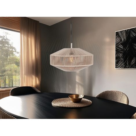Boho Pendelleuchte SVEA Lampenschirm aus Baumwolle Beige, Ø 46cm