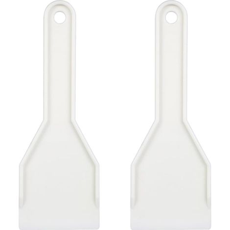 Ein Set aus zwei Eiskratzern aus Hartplastik zum einfachen und sauberen Abtauen des Gefrierschranks
