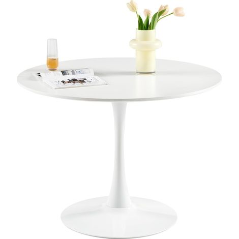 H.J Wedoo – Table à manger ronde 100 cm – MDF laqué blanc – Pour 4 personnes – Design moderne pour cuisine, salle à manger ou bureau (1/5)