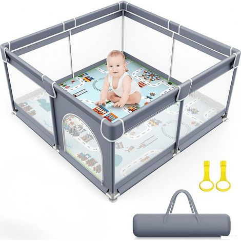 Yidatong – Parc bébé 120 x 120 cm – Hauteur 65 cm – 50 balles interactives – Sac de rangement – Filet à 360° pour visibilité optimale (1/4)