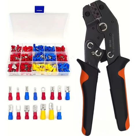 Multifunktionale Crimpzange für Elektriker mit Ratschenmechanismus + 280 Crimpverbinder, 7-Zoll-Crimpzange (1/4)