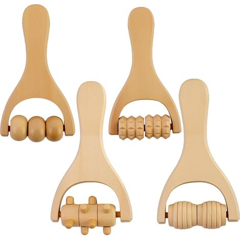 Set di 4 rulli massaggianti in legno con manici. Per rilassare schiena, gambe, mani e tutti i muscoli del corpo. (1/5)