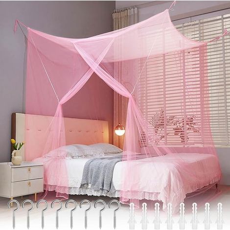 Mosquito Net for Travel Bed, Double and Single, Bed Curtain, Fine Mesh, for Home and Camping, Pink, 200 x 180 x 65 cm (1/5)