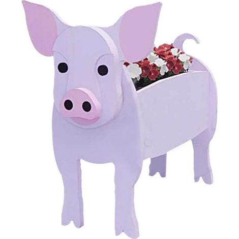 Maceta con forma de animal de 34x24 cm en PVC, original y adorable, con forma de cerdito, ideal para suculentas y flores pequeñas. (1/2)