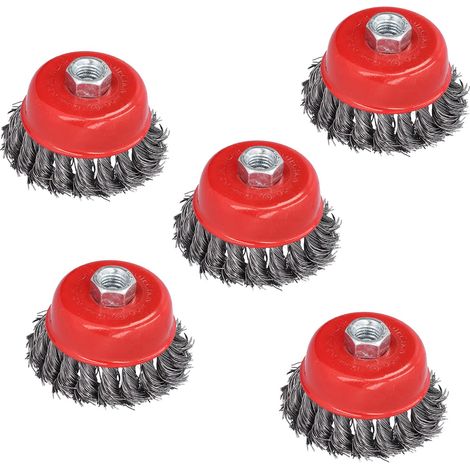 Brosse Métallique à Coupe pour Meuleuse, Acier, Rouge, M14 Filetée, 3 Pouces de Diamètre, Paquet de 5 (1/5)