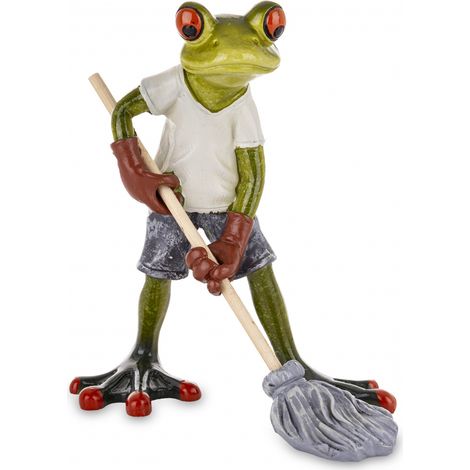 Figur eines Putzfrosches mit Wischmopp, Dekoration für Zuhause oder Badezimmer, 14 cm (1/4)