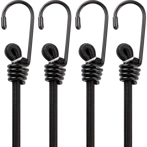 4 tendeurs élastiques premium 24" (61 cm) extra forts loquets, résistants intempéries, canopée/cargo/moto – noir