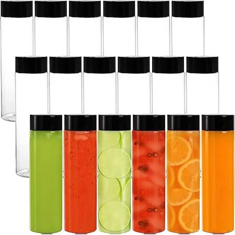 13 bouteilles en PET transparent de 400 ml (13,6 oz) avec couvercles, pour jus, smoothies, eau, lait et boissons maison