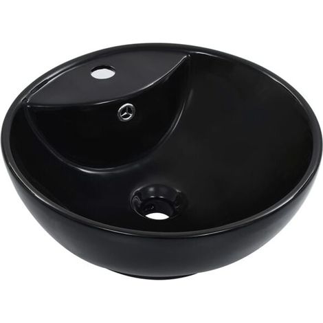 Lavabo avec trop-plein, 46,5 x 18 cm, céramique, noir. (1/5)