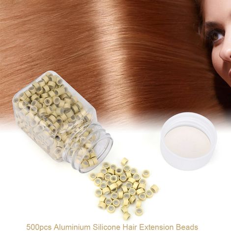 Micro-anneaux capillaires en silicone et aluminium, perles décoratives beiges pour extensions (1/4)